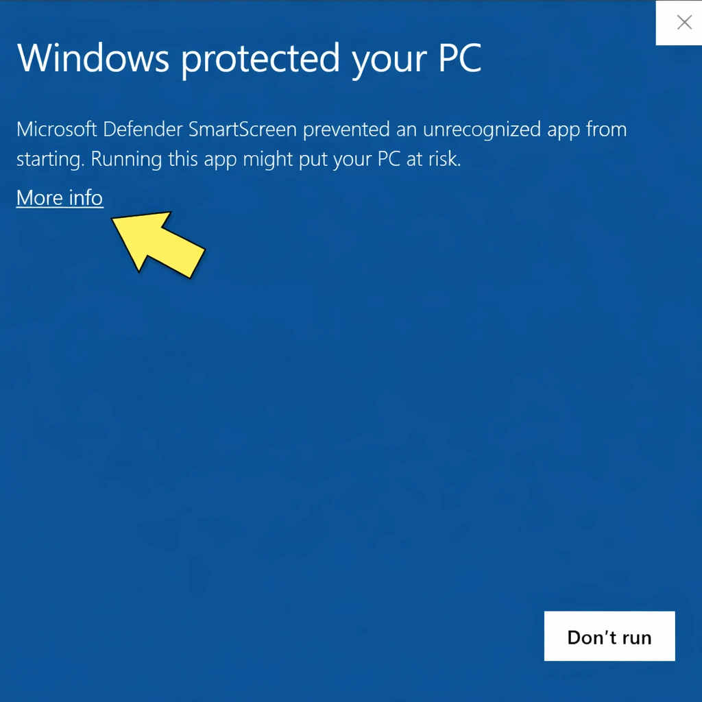 Step 1 — Click More info on SmartScreen