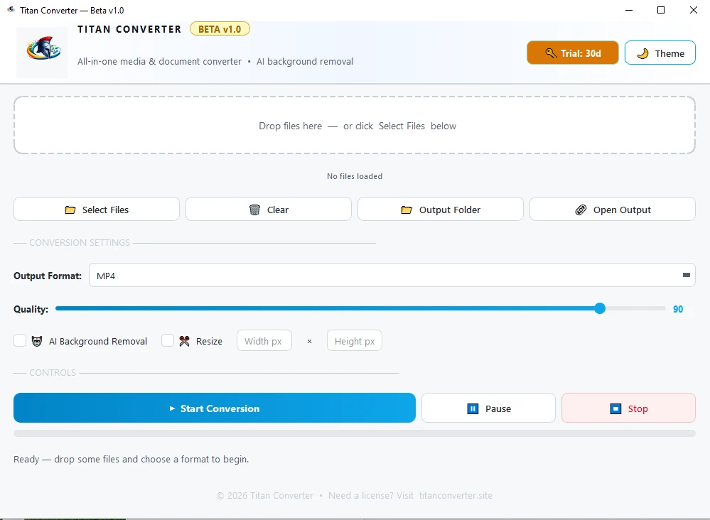 Titan Converter Conversion Panel — Real Screenshot